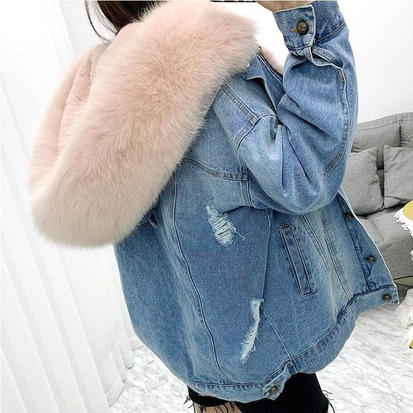 women's fur & faux denim jacket with real winter jeans hooded coat female collar padded warm jackets bomber windbreake, Black
women's fur & faux denim jacket with real winter jeans hooded coat female collar padded warm jackets bomber windbreake, Black