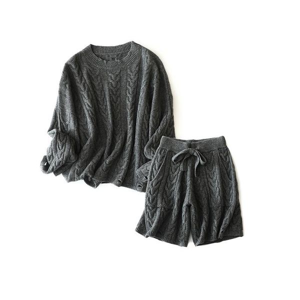 women's tracksuits shuchan knit 100% cashmere sweater set women 2 piece suit thick pullover+shorts warm fashion design winter high stre, Gray
women's tracksuits shuchan knit 100% cashmere sweater set women 2 piece suit thick pullover+shorts warm fashion design winter high stre, Gray