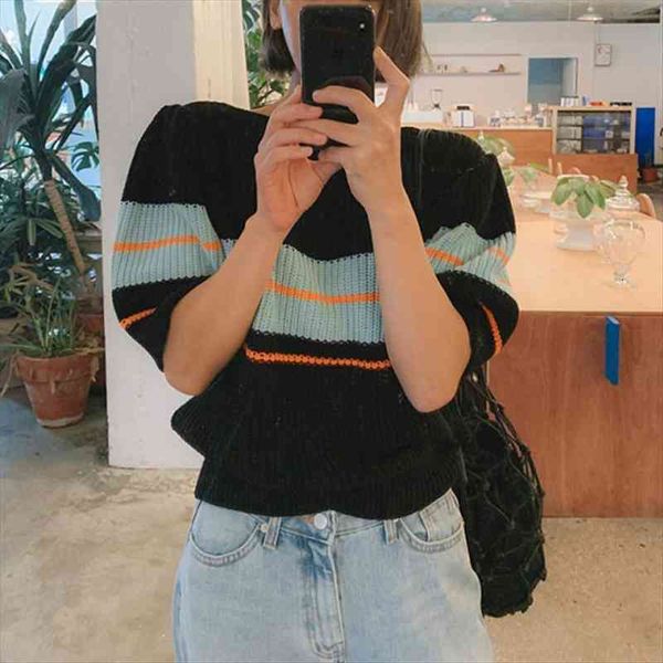 han edition hubble bubble sleeve womens sweater rainbow stripe spot color matching women half joker pullovers female temper, White;black
han edition hubble bubble sleeve womens sweater rainbow stripe spot color matching women half joker pullovers female temper, White;black