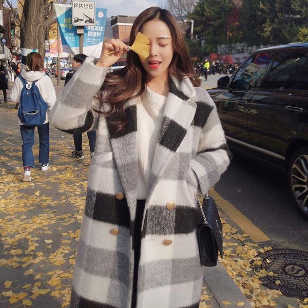 women's wool & blends woolen coat long korean 2021 fashion autumn winter lady thick black and white tartan warm overcoat fall clothes
women's wool & blends woolen coat long korean 2021 fashion autumn winter lady thick black and white tartan warm overcoat fall clothes
