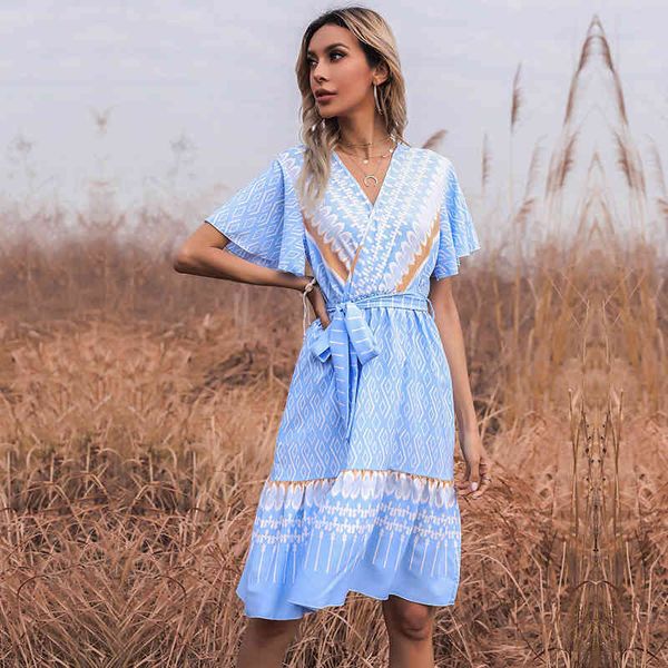 2021 summer new print dress women v neck butterfly sleeve high waist knee length ladies casual slim bandage dresses, Black;gray
2021 summer new print dress women v neck butterfly sleeve high waist knee length ladies casual slim bandage dresses, Black;gray
