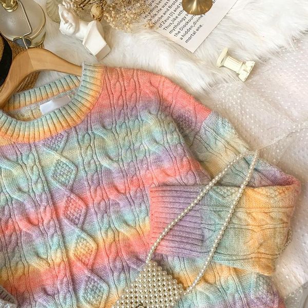 gentle japanese thicken pullover girl rainbow print lazy korean loose knitted sweater female autumn winter outer jumper women's sweate, White;black
gentle japanese thicken pullover girl rainbow print lazy korean loose knitted sweater female autumn winter outer jumper women's sweate, White;black