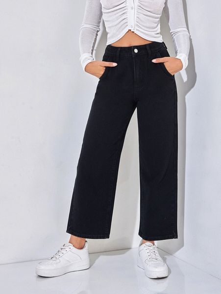 petite slant pocket wide leg jeans m9as#, Blue
petite slant pocket wide leg jeans m9as#, Blue