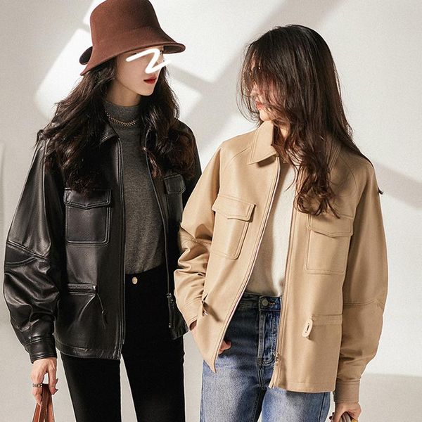 women's leather & faux fashion coat 2021 autumn ladies sheepskin clothes elegant and thin show slim jacket motorcycle, Black
women's leather & faux fashion coat 2021 autumn ladies sheepskin clothes elegant and thin show slim jacket motorcycle, Black