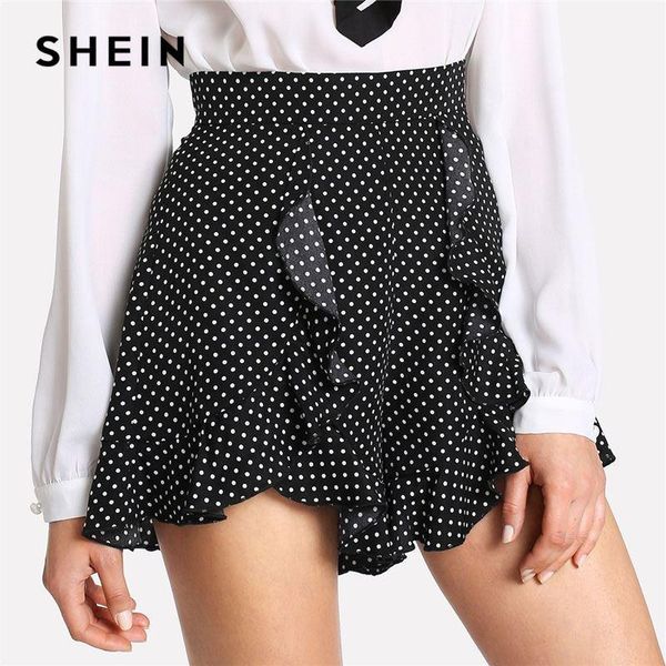 women's shein casual ruffle trim polka dot women summer high waist zipper fly wide leg asymmetrical shorts, White;black
women's shein casual ruffle trim polka dot women summer high waist zipper fly wide leg asymmetrical shorts, White;black