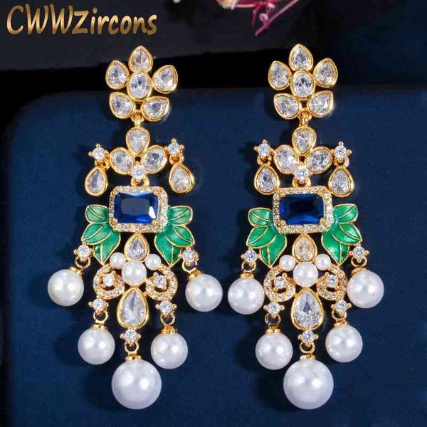 cwwzircons flowers cubic zircon cz long dangle pearl earrings for women african bridal earring aretes de mujer modernos cz656, Bronze;silver
cwwzircons flowers cubic zircon cz long dangle pearl earrings for women african bridal earring aretes de mujer modernos cz656, Bronze;silver