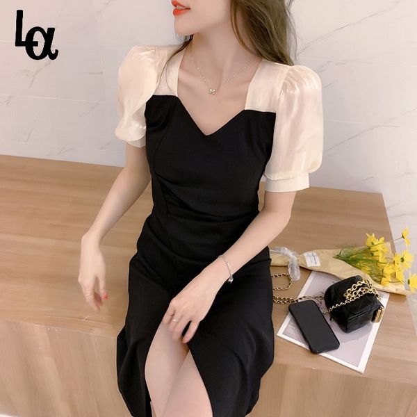 chic women puff short sleeve dress patchwork korean fashion summer square collar split temperamental party 210519, Black;gray
chic women puff short sleeve dress patchwork korean fashion summer square collar split temperamental party 210519, Black;gray