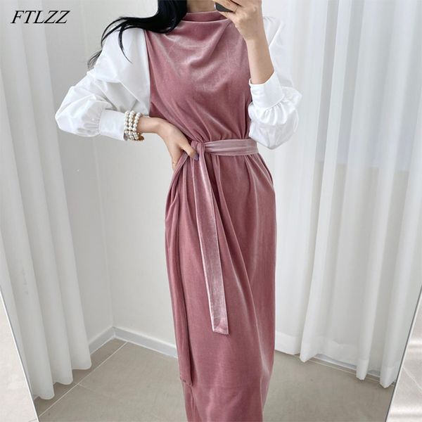 spring autumn office lady patchwork long dress vintage stand collar sash tie up elegant velvet 210423, Black;gray
spring autumn office lady patchwork long dress vintage stand collar sash tie up elegant velvet 210423, Black;gray