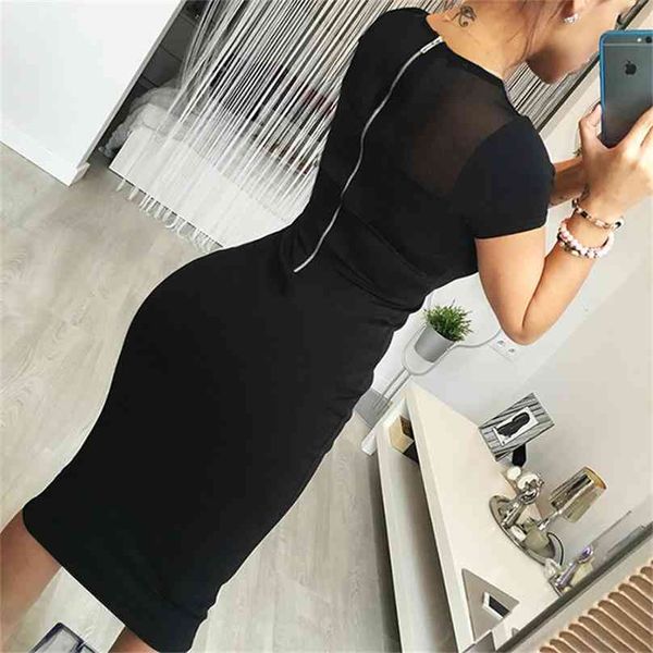 women summer dress fashion yarn splicing back zipper short sleeved knee office o-neck women's dresses plus size 210607, Black;gray
women summer dress fashion yarn splicing back zipper short sleeved knee office o-neck women's dresses plus size 210607, Black;gray