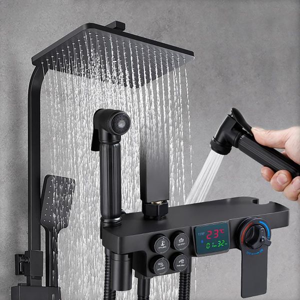 bathroom shower sets brass faucet digital display thermostatic with shelf black bathtub tap cold rainfall
bathroom shower sets brass faucet digital display thermostatic with shelf black bathtub tap cold rainfall