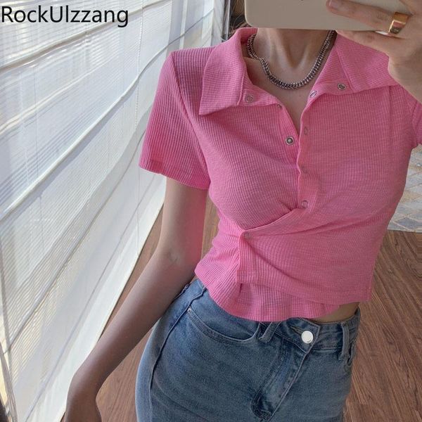 women's t-shirt irregular button turndown neck short sleeve pink aesthetic bodycon crop fashion t shirt street slim casual knit tee, White
women's t-shirt irregular button turndown neck short sleeve pink aesthetic bodycon crop fashion t shirt street slim casual knit tee, White