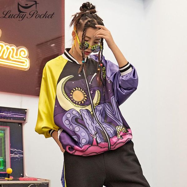 women's jackets spring women stand collar coat female casual long sleeve violet jacket harajuku moon letter print loose outerwear z1022, Black;brown
women's jackets spring women stand collar coat female casual long sleeve violet jacket harajuku moon letter print loose outerwear z1022, Black;brown