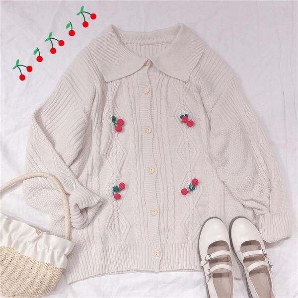 soft girl kawaii lolita beige knitted sweater cardigan coat korean spring mori student cute cherry loose knitwear women's knits & tees, White
soft girl kawaii lolita beige knitted sweater cardigan coat korean spring mori student cute cherry loose knitwear women's knits & tees, White