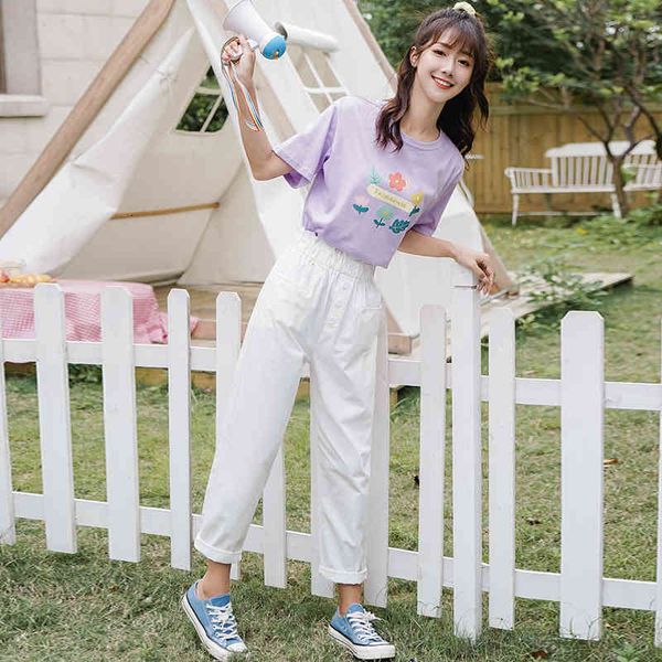 capri real s college style t-shirt short sleeve four flower buds high waist radish loose casual suit pants, Black;white
capri real s college style t-shirt short sleeve four flower buds high waist radish loose casual suit pants, Black;white