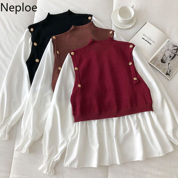 neploe sweaters women o-neck long sleeve knitted pullover korean vintage fake two piece patchwork jumper chic slim sueter 210422, White;black
neploe sweaters women o-neck long sleeve knitted pullover korean vintage fake two piece patchwork jumper chic slim sueter 210422, White;black