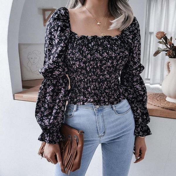 women's blouses & shirts 40# floral print chiffon blouse women long sleeved with square collar flared sleeves elegant flounces, White
women's blouses & shirts 40# floral print chiffon blouse women long sleeved with square collar flared sleeves elegant flounces, White