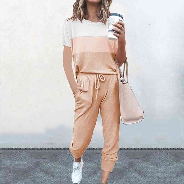 womens summer home sets suit solid color splicing short sleeve t-shirts 2 piece running sports pants fitness set a30, White
womens summer home sets suit solid color splicing short sleeve t-shirts 2 piece running sports pants fitness set a30, White