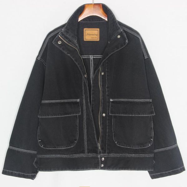 women's jackets autumn vintage black denim jacket women loose big pocket stand collar long sleeve short jeans coat female chaqueta muje, Black;brown 
women's jackets autumn vintage black denim jacket women loose big pocket stand collar long sleeve short jeans coat female chaqueta muje, Black;brown