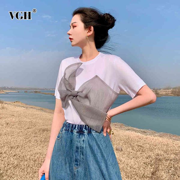 vgh white casual t shirt for women o neck short sleeve patchwork mesh bowknot loose t shirts female summer fashion clothing 210421
vgh white casual t shirt for women o neck short sleeve patchwork mesh bowknot loose t shirts female summer fashion clothing 210421