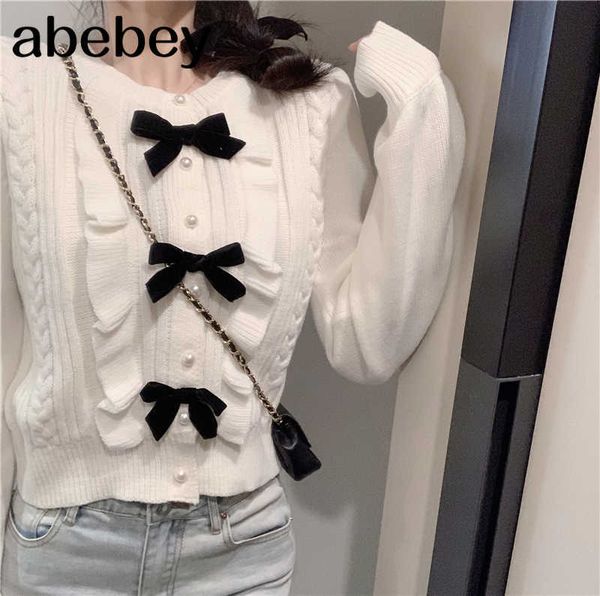 korean sweet ruffle bowknot sweater jacket autumn winter short knitted coat long sleeve women slim knitwear 6c782 210715, White;black
korean sweet ruffle bowknot sweater jacket autumn winter short knitted coat long sleeve women slim knitwear 6c782 210715, White;black