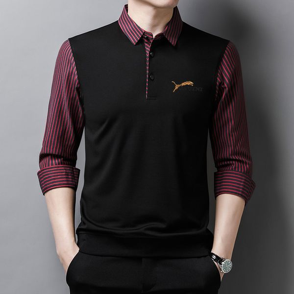 2021 fake two long sleeved cotton shirt collar t-shirt men's spring and autumn fashion casual stripe top, Black
2021 fake two long sleeved cotton shirt collar t-shirt men's spring and autumn fashion casual stripe top, Black