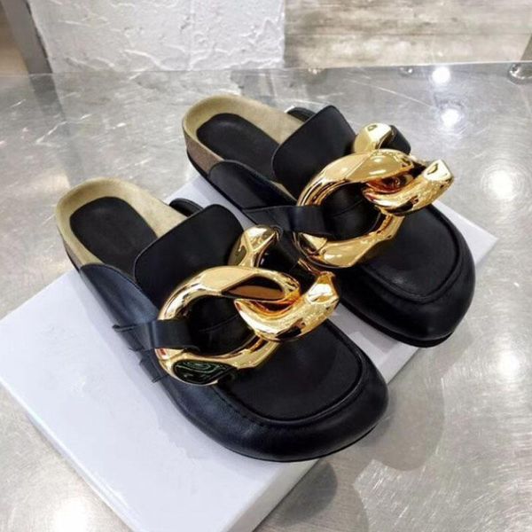 metal chain leather flat mules slippers women brand casual shoes men runway half mujer extra big size 35-42, Black
metal chain leather flat mules slippers women brand casual shoes men runway half mujer extra big size 35-42, Black