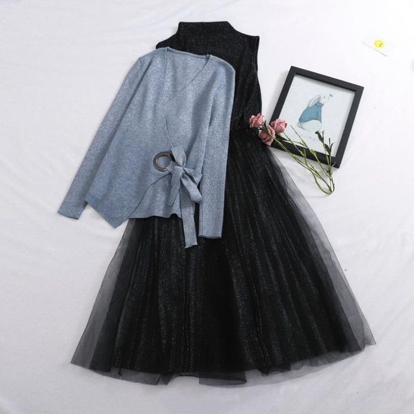 two piece dress taotrees autumn bright silk bow long sleeve + splicing mesh fashion set, White
two piece dress taotrees autumn bright silk bow long sleeve + splicing mesh fashion set, White