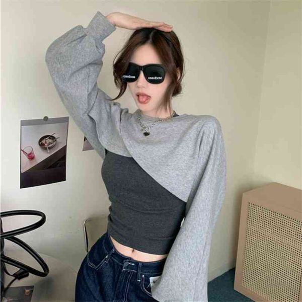 long-sleeved lantern sleeve gray sweatshirts women's autumn korean loose jacket ultra short 210529, Black
long-sleeved lantern sleeve gray sweatshirts women's autumn korean loose jacket ultra short 210529, Black