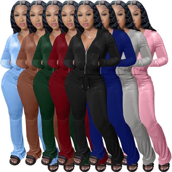 women's two piece pants velvet set fall winter women solid long sleeve zipper hooded jacket wide leg matching tracksuit streetwear, White
women's two piece pants velvet set fall winter women solid long sleeve zipper hooded jacket wide leg matching tracksuit streetwear, White