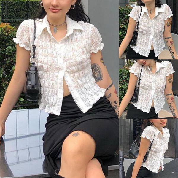 women's t-shirt ly women summer lace t-shirts polos collar foldable bubble short sleeve streetwear female dod886, White
women's t-shirt ly women summer lace t-shirts polos collar foldable bubble short sleeve streetwear female dod886, White