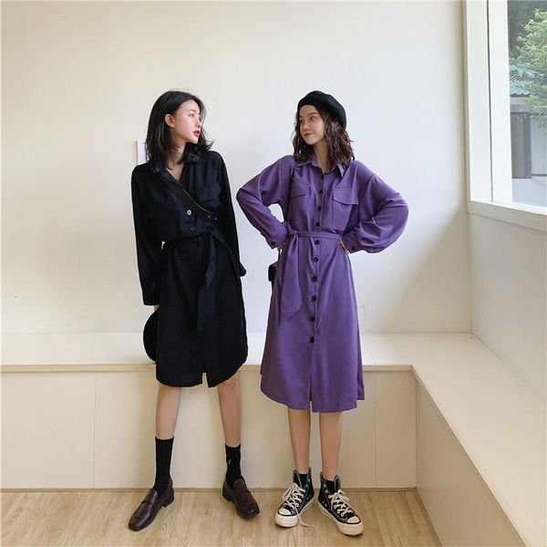 casual dresses 2021 early autumn temperament dress lapel mid-length single-breasted waist shirt fashion, Black;gray
casual dresses 2021 early autumn temperament dress lapel mid-length single-breasted waist shirt fashion, Black;gray