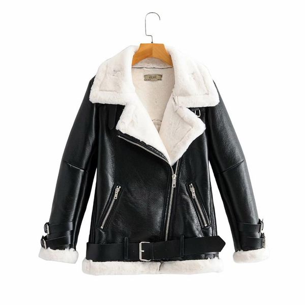 women's leather & faux winter women thick warm vintage patchwork suede lambswool biker jackets coat chic loose outwear female overcoat, Black
women's leather & faux winter women thick warm vintage patchwork suede lambswool biker jackets coat chic loose outwear female overcoat, Black