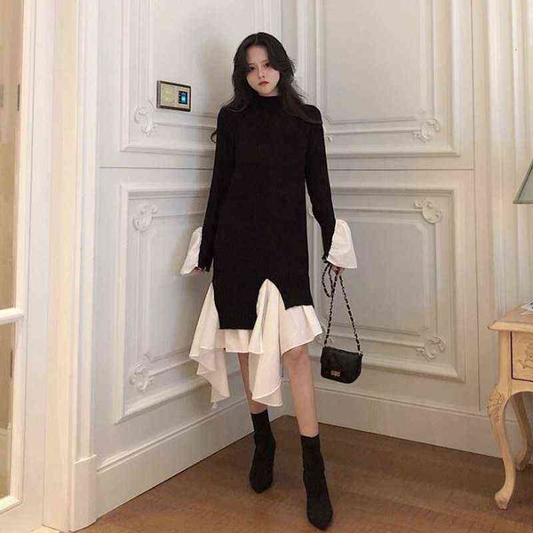 casual dresses 2022 autumn and winter knitted sweater splicing fashion women's dresses black lady long core spun yarn, Black;gray
casual dresses 2022 autumn and winter knitted sweater splicing fashion women's dresses black lady long core spun yarn, Black;gray