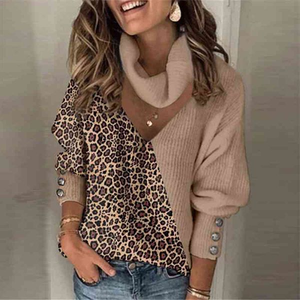 women sweaters knitted leopard patchwork turtleneck sweaters pullover spring button long lantern sleeve loose women, White;black
women sweaters knitted leopard patchwork turtleneck sweaters pullover spring button long lantern sleeve loose women, White;black