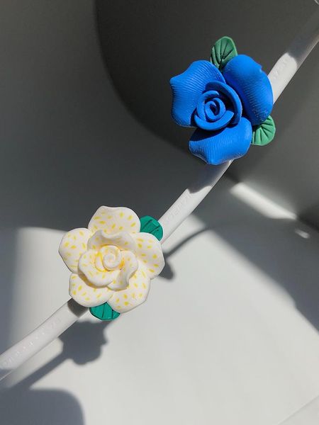 stud earth blue rose flower earrings white cute girl, Golden;silver