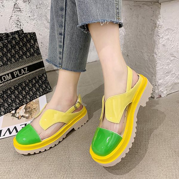 summer women transparent platform sandals brand girls candy color beach thick med heel shoes designer round toe pactchwork, Black
summer women transparent platform sandals brand girls candy color beach thick med heel shoes designer round toe pactchwork, Black
