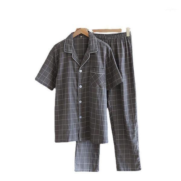 men's sleepwear simple plaid gauze short-sleeved trousers home clothes suit two-piece cotton comfortable casual pajamas, Black;brown
men's sleepwear simple plaid gauze short-sleeved trousers home clothes suit two-piece cotton comfortable casual pajamas, Black;brown