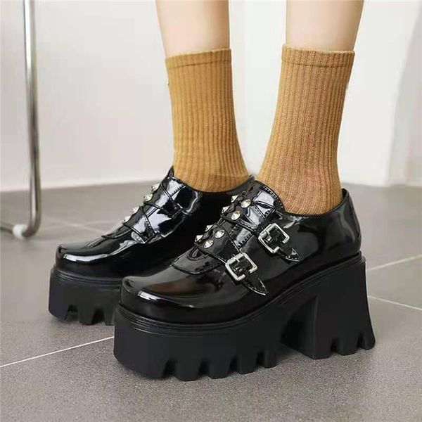 dress shoes fashion rivets creepers platform gothic chunky heel women high gold silver patent leather plus size, Black
dress shoes fashion rivets creepers platform gothic chunky heel women high gold silver patent leather plus size, Black