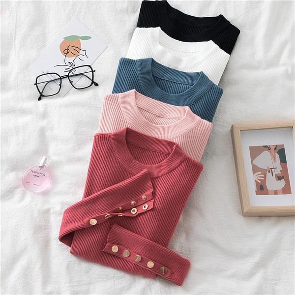women's sweaters women casual knitted sweater autumn winter solid long sleeve button chic pullovers female slim knit soft jumper, White;black
women's sweaters women casual knitted sweater autumn winter solid long sleeve button chic pullovers female slim knit soft jumper, White;black