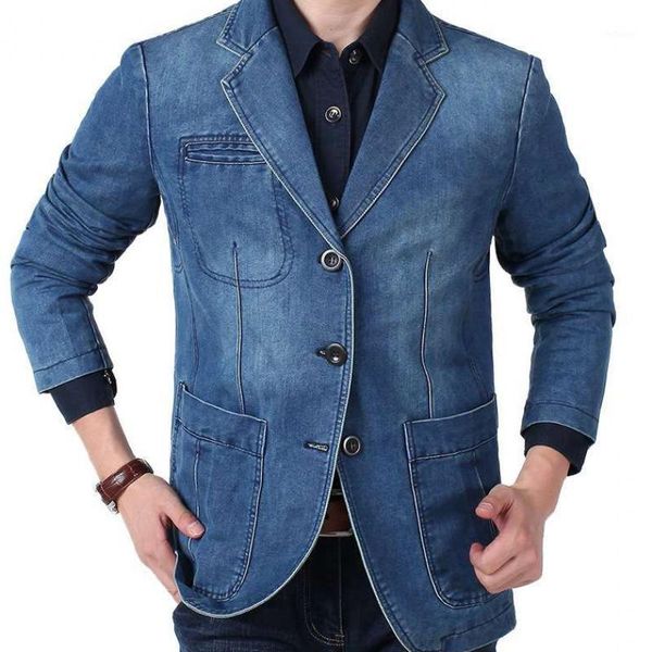 men's jackets denim jacket men autumn blazer slim fit lapel jeans, Black;brown
