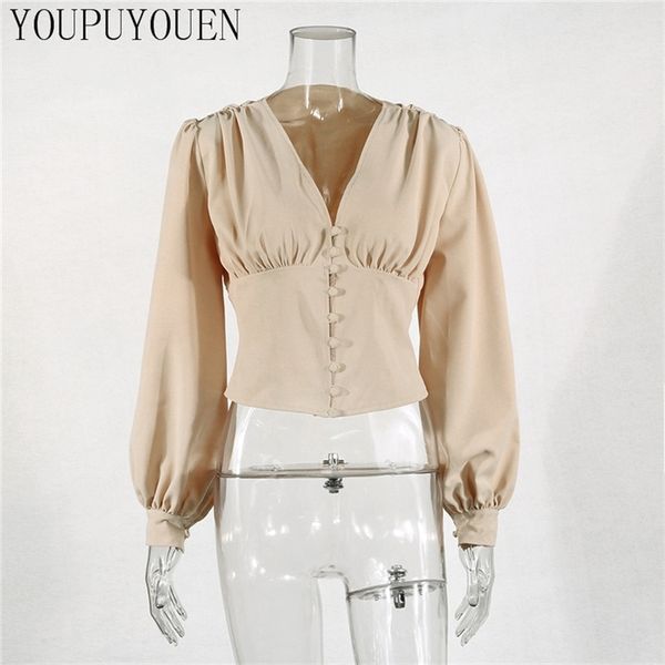 2021 spring ladies elegant lantern long sleeve blouse v neck crop fashion women button up vintage shirts casual clothing, White
2021 spring ladies elegant lantern long sleeve blouse v neck crop fashion women button up vintage shirts casual clothing, White