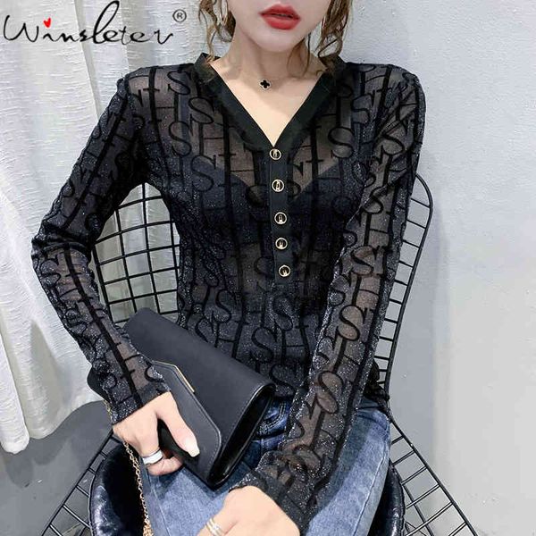 women's t-shirt spring fall korean style fashion v-neck shiny button letter transparent mesh women ropa mujer tees t0030, White
women's t-shirt spring fall korean style fashion v-neck shiny button letter transparent mesh women ropa mujer tees t0030, White
