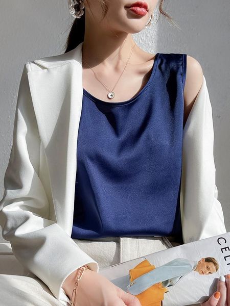 women's tanks & camis chic solid color satin o neck sleeveless camisole for women elegant office wear basic tank ladies blouse, White
women's tanks & camis chic solid color satin o neck sleeveless camisole for women elegant office wear basic tank ladies blouse, White