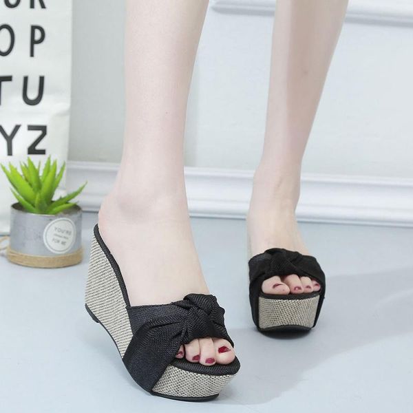 slippers 2021 woman knot women elegant solid shoes female wedges high heels ladies platform fashion footwear women's summer, Black
slippers 2021 woman knot women elegant solid shoes female wedges high heels ladies platform fashion footwear women's summer, Black