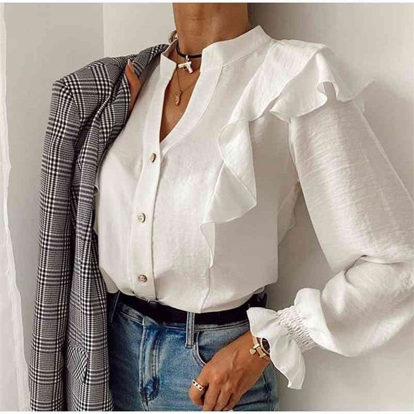 ruffled polka dot print women's blouses autumn single breasted long sleeve female blouse elegant office ladies clothes 210520, White
ruffled polka dot print women's blouses autumn single breasted long sleeve female blouse elegant office ladies clothes 210520, White