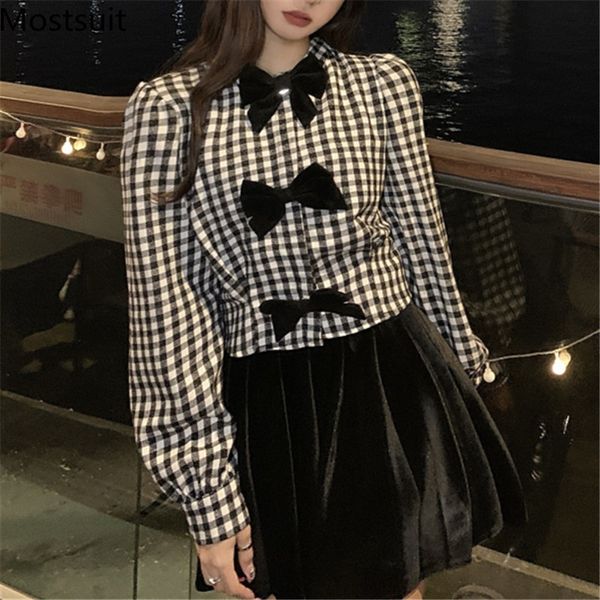 bow colloar plaid korean women shirt autumn full sleeve vintage fashion stylish ladies blouses blusas femme 210514, White
bow colloar plaid korean women shirt autumn full sleeve vintage fashion stylish ladies blouses blusas femme 210514, White