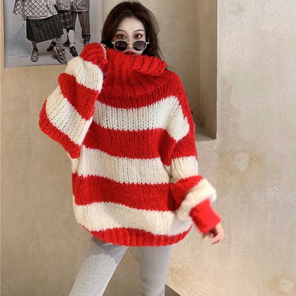 women's sweaters autumn winter thick turtleneck sweater women korean fashion lazy wind oversized jumpers wide striped knitted pull, White;black
women's sweaters autumn winter thick turtleneck sweater women korean fashion lazy wind oversized jumpers wide striped knitted pull, White;black