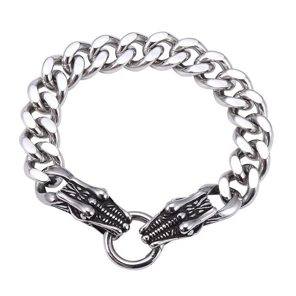 link, chain 12mm double dragon head stainless steel curb cuban link men hand bracelet punk rock jewelry male wristband gift gs0005, Black
link, chain 12mm double dragon head stainless steel curb cuban link men hand bracelet punk rock jewelry male wristband gift gs0005, Black