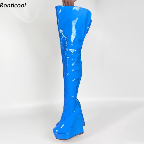 rontic women winter platform glossy thigh boots side zipper wedges heels round toe sky blue grey party shoes us size 5-20, Black
rontic women winter platform glossy thigh boots side zipper wedges heels round toe sky blue grey party shoes us size 5-20, Black