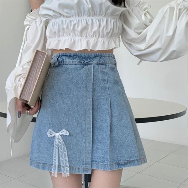 women's shorts hzirip korean high waist blue loose all-match bow gentle lady 2021 casual summer chic fashion pleated denim skirt, White;black
women's shorts hzirip korean high waist blue loose all-match bow gentle lady 2021 casual summer chic fashion pleated denim skirt, White;black